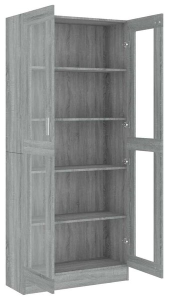 Szürke sonoma szerelt fa vitrinszekrény 82,5x30,5x185 cm
