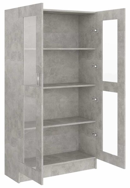 Betonszürke szerelt fa vitrinszekrény 82,5 x 30,5 x 150 cm