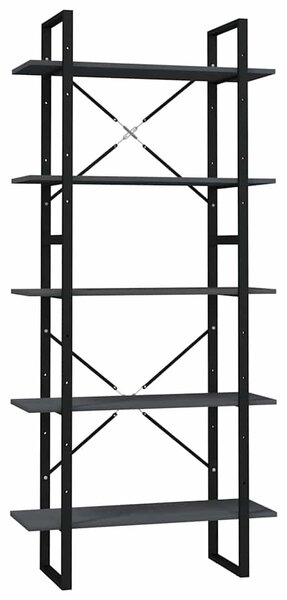 Ötszintes szürke fenyőfa könyvszekrény 80 x 30 x 175 cm