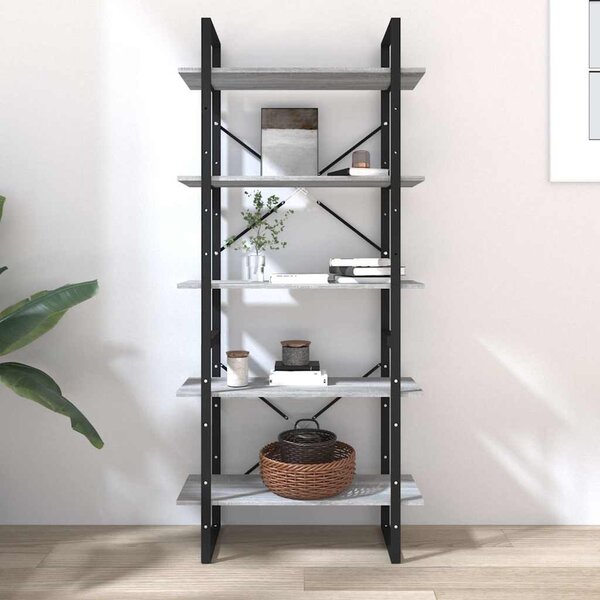 5 szintes szürke sonoma szerelt fa könyvszekrény 80x30x175 cm