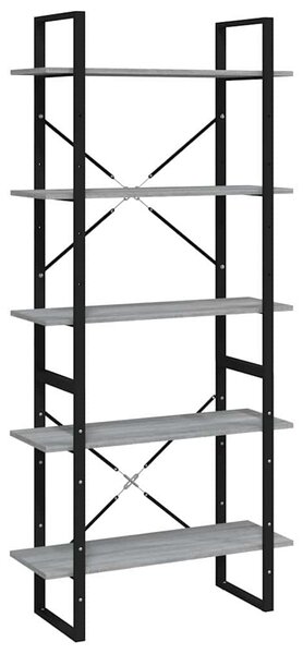 5 szintes szürke sonoma szerelt fa könyvszekrény 80x30x175 cm