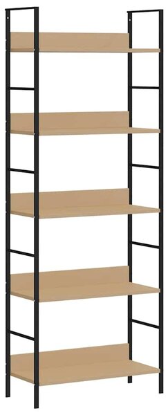 5 szintes tölgyszínű szerelt fa könyvespolc 60x27,6x158,5 cm