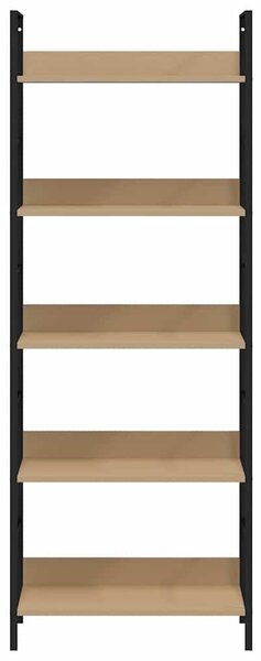 5 szintes tölgyszínű szerelt fa könyvespolc 60x27,6x158,5 cm