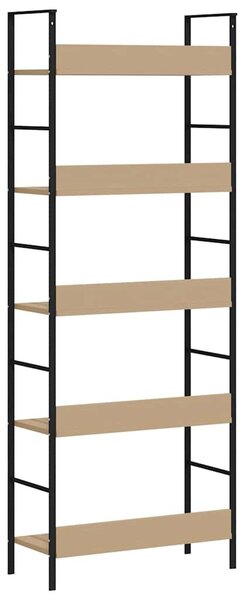 5 szintes tölgyszínű szerelt fa könyvespolc 60x27,6x158,5 cm
