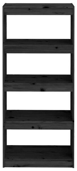 Fekete tömör fenyőfa könyvszekrény/térelválasztó 60x30x135,5 cm