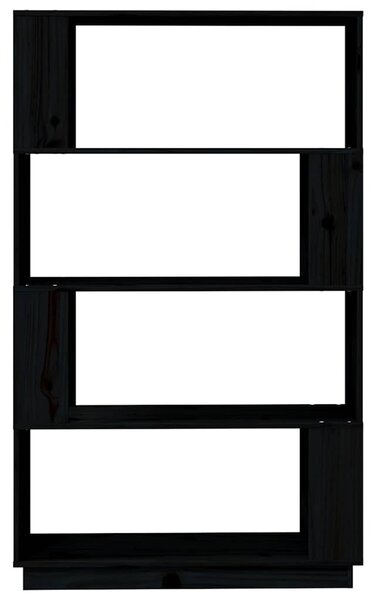 Fekete tömör fenyőfa könyvszekrény/térelválasztó 80x25x132 cm
