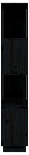 Fekete tömör fenyőfa könyvszekrény/térelválasztó 80x25x132 cm