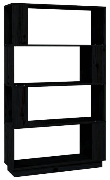 Fekete tömör fenyőfa könyvszekrény/térelválasztó 80x25x132 cm