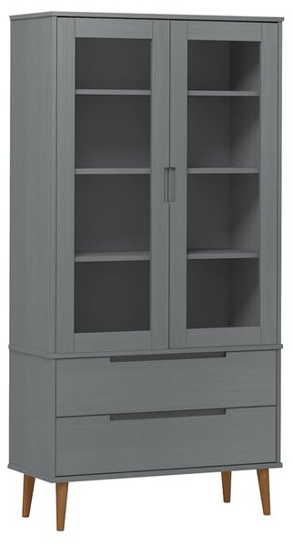 MOLDE szürke tömör fenyőfa vitrin szekrény 90 x 35 x 175 cm