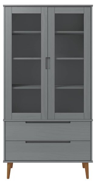 MOLDE szürke tömör fenyőfa vitrin szekrény 90 x 35 x 175 cm