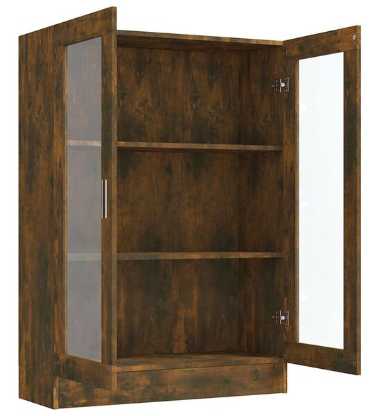 Füstös tölgyszínű szerelt fa vitrinszekrény 82,5x30,5x115 cm