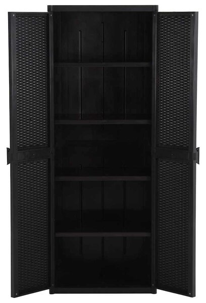 Fekete PP rattan kerti tárolószekrény 65 x 45 x 172 cm