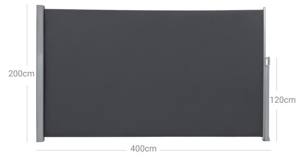 Oldalsó terasznapellenző, belátásgátló, szürke, 280 g/m² 200 x 400 cm