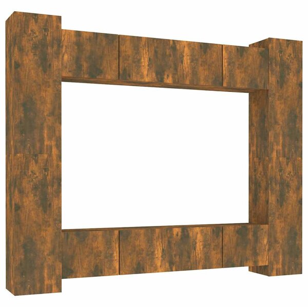 8 részes füstös tölgy színű szerelt fa TV-szekrényszett