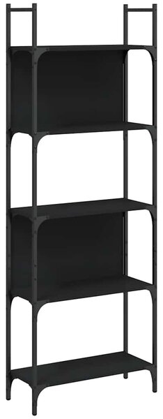 5 szintes fekete szerelt fa könyvespolc 60,5x24x166,5 cm