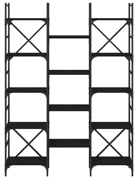Fekete szerelt fa könyvespolc 127,5x28,5x172,5 cm