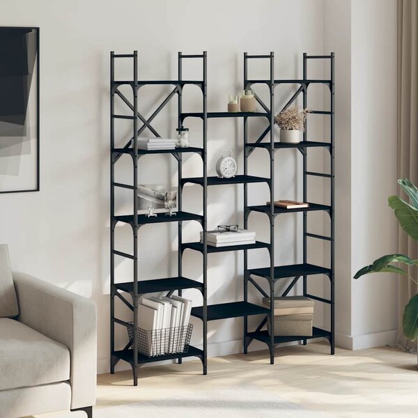 Fekete szerelt fa könyvespolc 127,5x28,5x172,5 cm