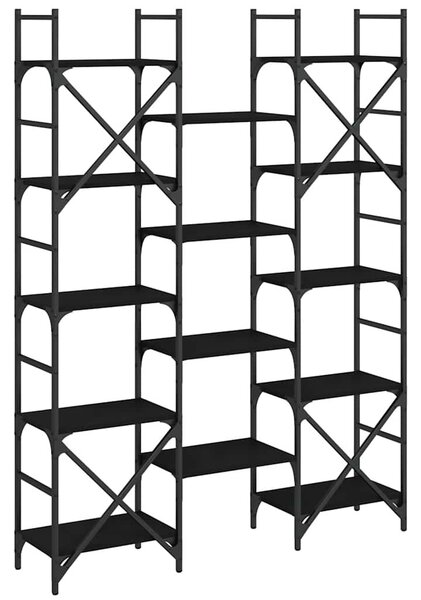 Fekete szerelt fa könyvespolc 127,5x28,5x172,5 cm