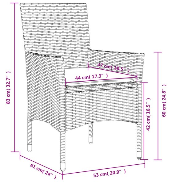2 db barna polyrattan kerti szék párnával
