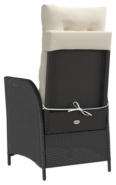 2 db fekete polyrattan dönthető kerti szék lábtartóval