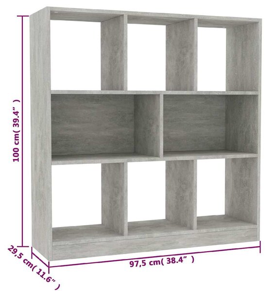 Betonszürke szerelt fa könyvszekrény 97,5 x 29,5 x 100 cm