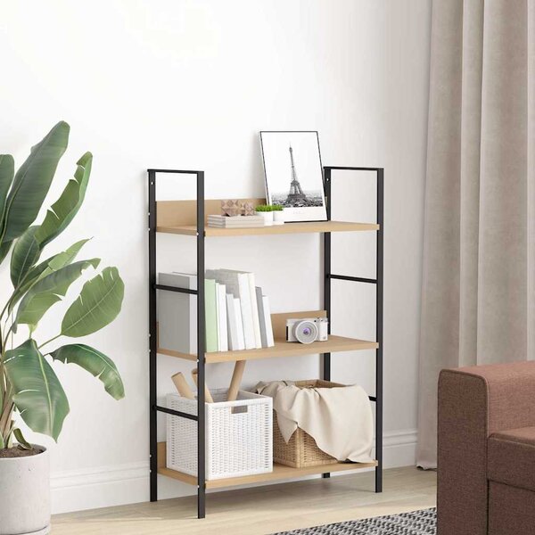 3 szintes tölgyszínű szerelt fa könyvespolc 60 x 27,6 x 90,5 cm