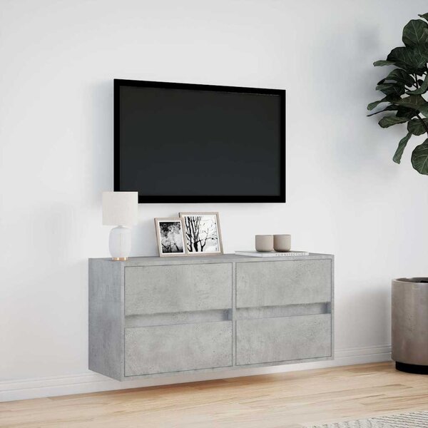 Betonszürke falra szerelhető TV-szekrény LED-del 100x31x45 cm