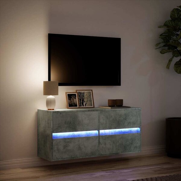 Betonszürke falra szerelhető TV-szekrény LED-del 100x31x45 cm