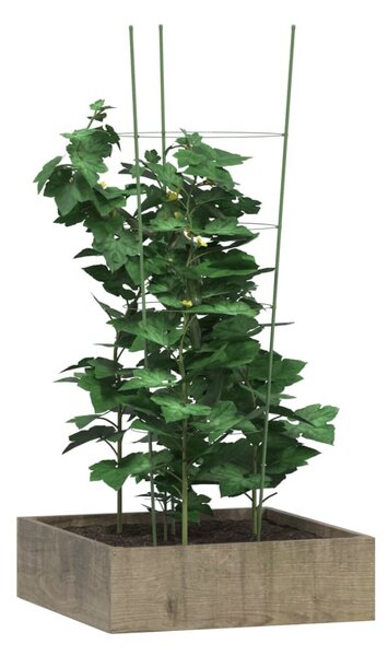 5 db zöld acél kerti növénytámasz 4 gyűrűvel 90 cm