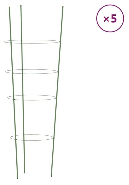 5 db zöld acél kerti növénytámasz 4 gyűrűvel 90 cm