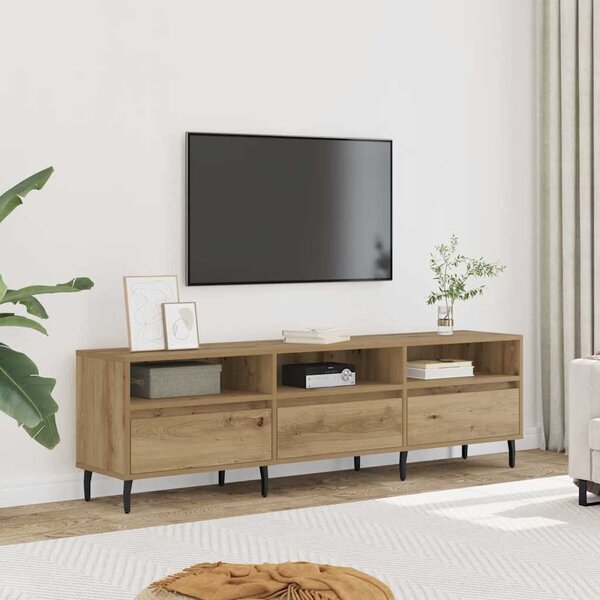 Kézműves tölgy színű szerelt fa TV-szekrény 150 x 30 x 44,5 cm