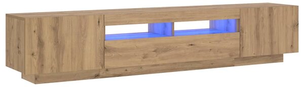 Kézműves tölgy szerelt fa TV-szekrény LED-ekkel 200x35x40 cm