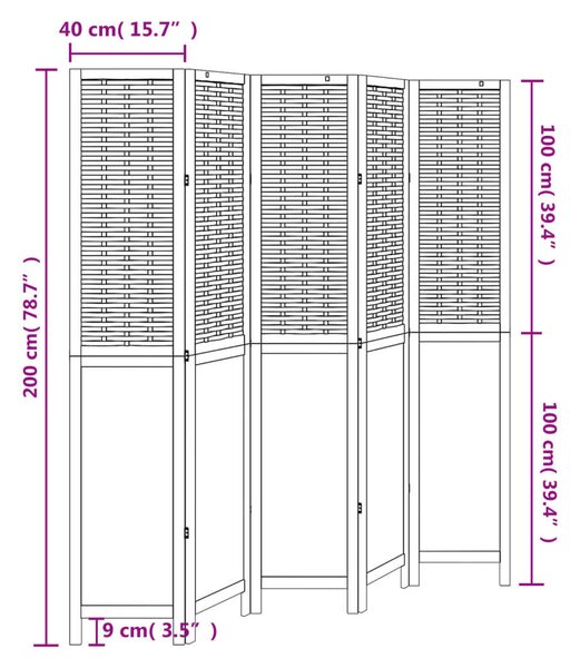 5 Paneles Bambusz Térelválasztó - 175-180x200 cm - Sötétbarna