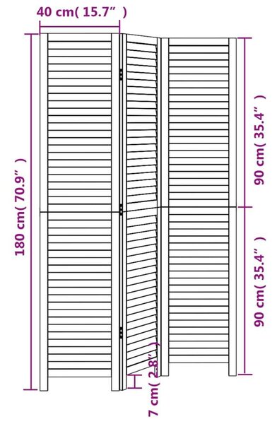 VidaXL 3 Paneles Térelválasztó - Tömörfa - Fekete - 180cm