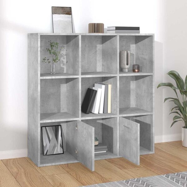 Betonszürke szerelt fa könyvszekrény 98 x 30 x 98 cm