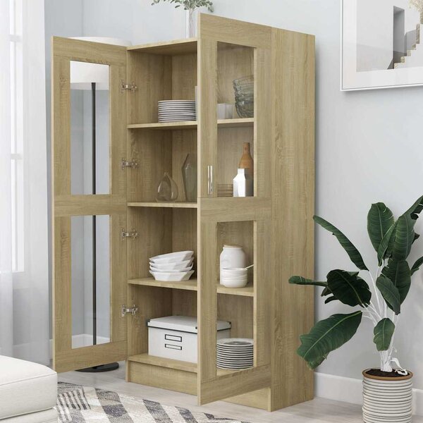 Sonoma tölgy színű szerelt fa vitrinszekrény 82,5x30,5x150 cm