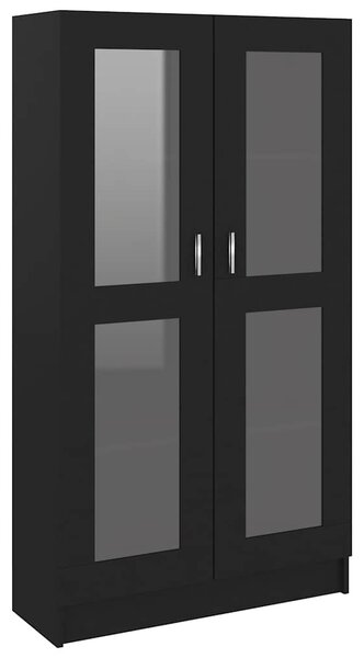 Fekete szerelt fa vitrinszekrény 82,5 x 30,5 x 150 cm