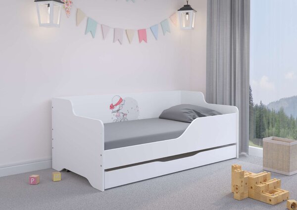 LILU gyerekágy laminált oldallal 160x80cm matraccal és ágyneműtartóval - kalapos biciklis lány