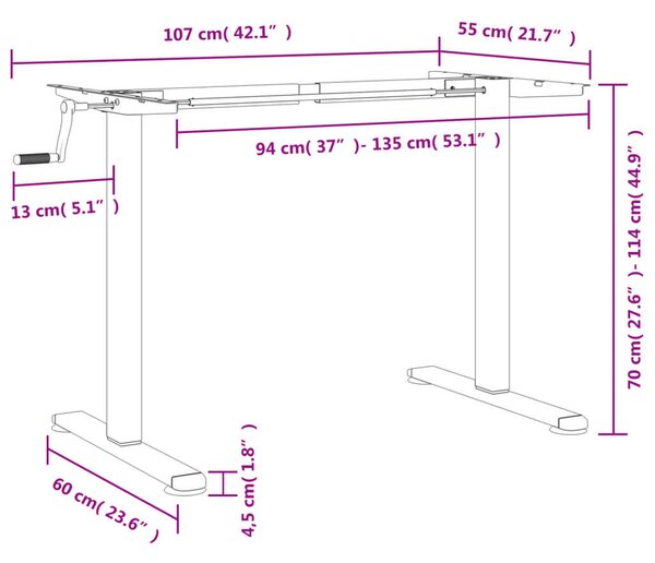 VidaXL fehér acél álló asztalváz (94-135) x 60 x (70-114) cm
