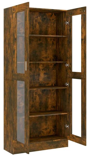 Füstös tölgyszínű szerelt fa vitrinszekrény 82,5x30,5x185 cm