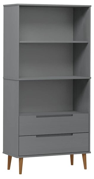 MOLDE szürke tömör fenyőfa könyvszekrény 85 x 35 x 170,5 cm