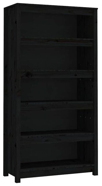 Fekete tömör fenyőfa könyvszekrény 80x35x154 cm