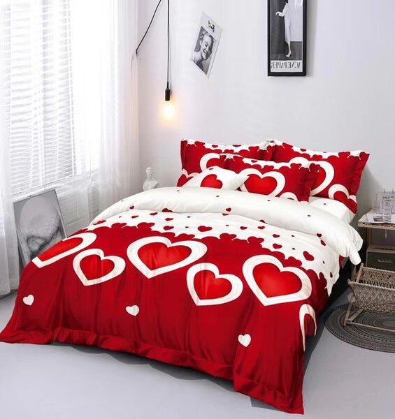 Homa BIG HEART&LOVE RED 7 részes ágynemű 140x200 cm