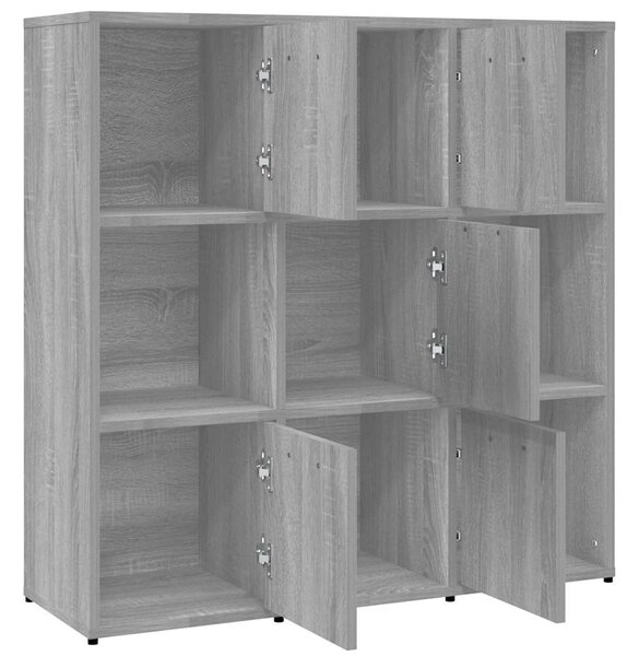 Szürke sonoma színű szerelt fa könyvszekrény 90 x 30 x 90 cm