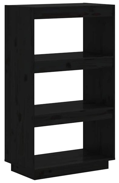 Fekete tömör fenyőfa könyvszekrény/térelválasztó 60x35x103 cm