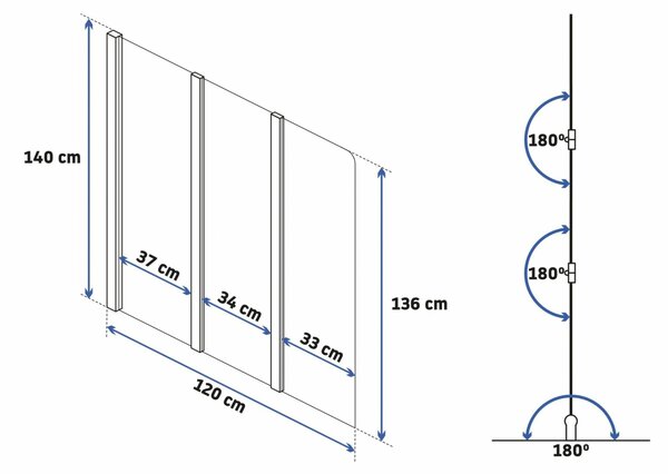 Rea Agat-3 Fürdőkádparaván - Üveg - 120 cm