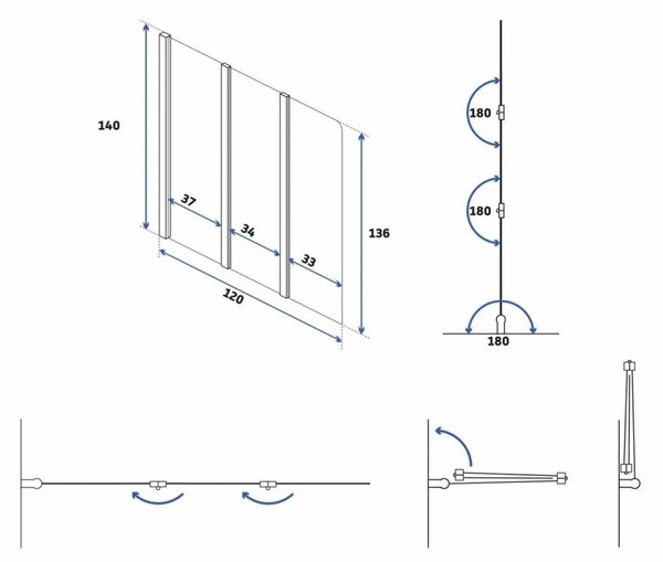 Rea Agat-3 Fürdőkádparaván - Üveg - 120 cm