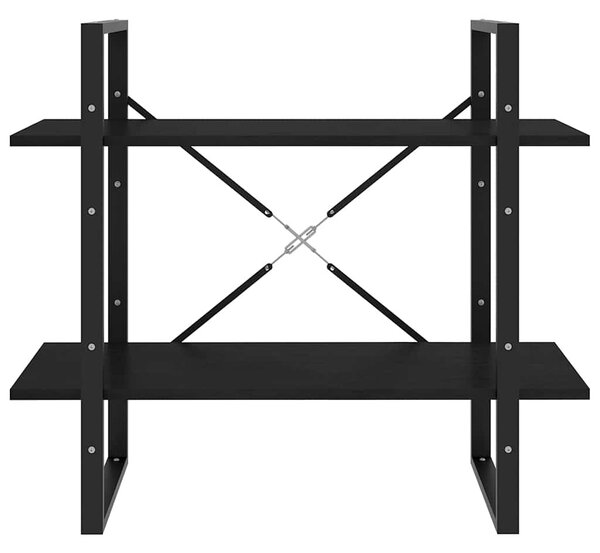 Kétszintes fekete tömör fenyőfa könyvszekrény 80 x 30 x 70 cm