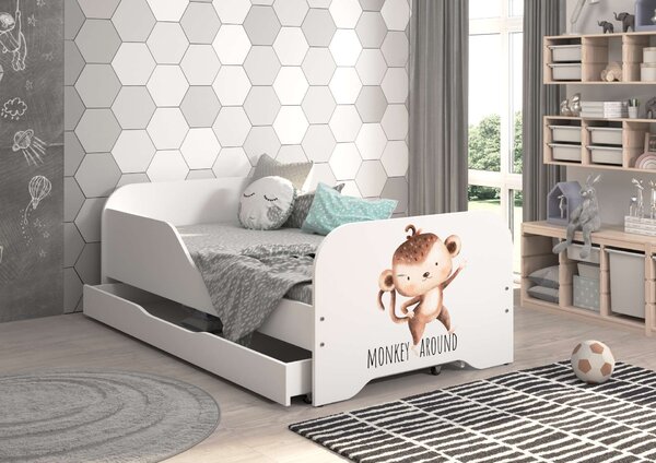MIKI gyerekágy 140x70cm matraccal és ágyneműtároló rekesszel - Majmóca