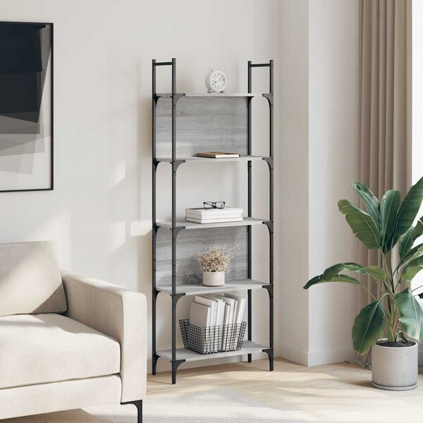 5 szintes szürke sonoma szerelt fa könyvespolc 60,5x24x166,5 cm